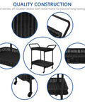 All Weather Wicker Patio Serving Cart For Outdoor Entertaining Black Steel Frame With Easy Assembly And Wipe Clean Resin Wicker