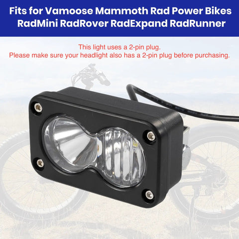 Universal 6000K 20W Waterproof E Bike Headlight Front Light With 2 Pin Connector, Plug and Play shown with cable and lens visible