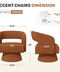 Dimensions of Swivel Accent Chair Set Of 2 In Soft Chenille, Modern Barrel Chairs with caramel color and round arms