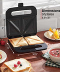 Go-To Panini Maker Grill Press For Quick Grilled Cheese And More 2 Slice, showing sandwiches and nonstick plates, stainless steel design