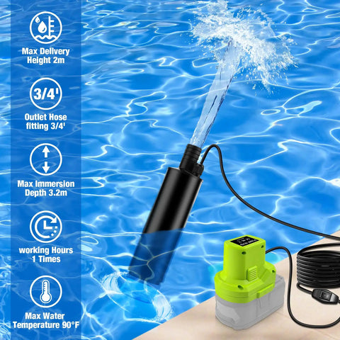 Top Tier 635 Gph Submersible Sump Pump With Brushless Motor Engineered For Ryobi 18v Cordless Battery Setup in action with water flow.