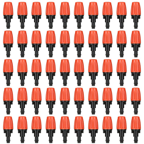 Water Saving Drip Irrigation Sprayers And Drippers Adjustable Atomizing Nozzles One Quarter Inch Emitters 50 Pack