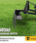 50 Inch Landscape Rake For Category Zero Tractors With Three Point Hitch And Five Position Angle Adjustment, steel tines on grass