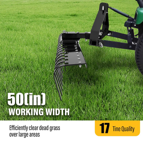 50 Inch Landscape Rake For Category Zero Tractors With Three Point Hitch And Five Position Angle Adjustment, steel tines on grass