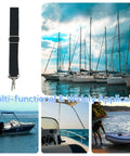 Collage of four pack bimini top straps for boats, adjustable marine straps 28 to 60 inches, heavy duty stainless in use on sailboats