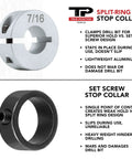 Comparison of aluminum split ring stop collar and set screw stop collar for superior holding power in drilling applications.