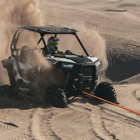 ATV pulling with 1/4 Inch By 50 Foot Orange Synthetic Winch Rope With Black Protective Sleeve, 10,000 Lb Load Capacity