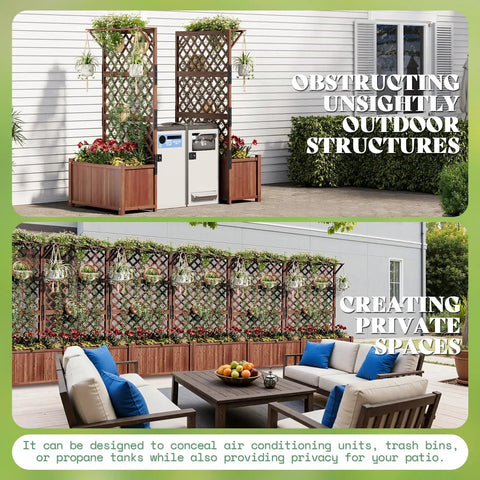 Raised Garden Bed With Trellis For Veggies And Climbing Plants, Durable Natural Wood Planter Box With Drainage Holes, Privacy Garden Bed For Outdoor Yard And Patio