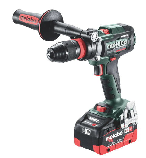 18V Cordless Driver Drill Kit Handles Heavy Demands With Two 18V 5.5Ah Batteries And A Badass Tool Free Quick Change Chuck Featuring Killer Anti Kickback Gyro Protection For Fast Metal Work. Close-up of drill with quick change chuck.