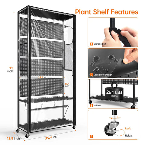Indoor Greenhouse Cabinet With Pegboard And Grow Light Kit, 4 Pack 96W Full Spectrum Plant Lights, Perfect For Indoor Plants And Foliage, Measures 35.4 X 13.8 X 71 Inches