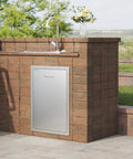 Outdoor Kitchen Trash Drawer System With Heavy Duty Stainless Steel Storage For BBQ Islands And Grills Pull Out Trash Bin Cabinet in brick setting