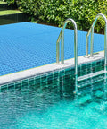Interlocking Pool Drainage Mats For Above Ground Walkways Keeps Dirt Out Of The Pool 16 Pack Durable Plastic Floor Mats 9.84 By 9.84 Inches installed by poolside.