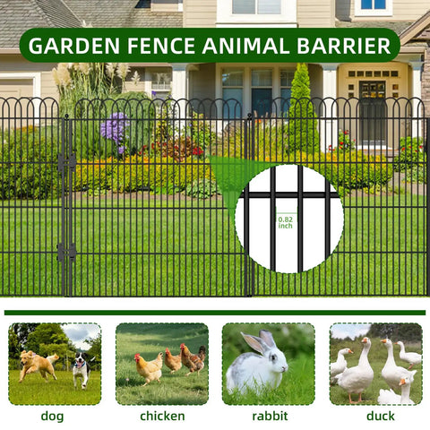 No Dig Tall Decorative Garden Fence With Double Lock 40 Inch High Panels 24 Foot Long Rustproof Metal Edging And Borders Outdoor Yard Fence Animal Barrier With Easy To Install Temporary Ground Stakes For Patio And Garden shown installed in a yard