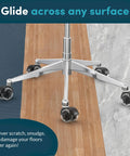 Heavy Duty Office Chair Casters Set Of 5 Replacement Wheels For Hardwood Floors And Carpet, Industrial Steel With Precision Bearings And Polyurethane, Smooth Roll, Fits Most Chairs, Not Compatible With IKEA, installed on chair base on different floors