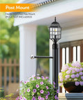 Outdoor Dusk To Dawn Post Light With A 3 Inch Pier Mount Base 19 Inch Tall Exterior Lantern Featuring Tempered Glass Anti Rust Die Cast Aluminum Construction Matte Black Hardwired 120V Lamp Post For Homes And Driveways with flowers