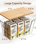 Stackable Pantry Organizers With Bamboo Lids And Clear Bins For Fruits And Vegetables Extra Large Capacity Home Storage with bamboo lid and boxes.