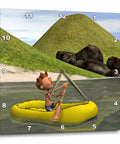 Cartoon Man On Ocean Rowing Inflatable Raft 13x13 Wall Clock With Silent Quartz Movement Dope High Gloss Finish UV Coated Aluminum Metal Print Timepiece For Modern Home Decor