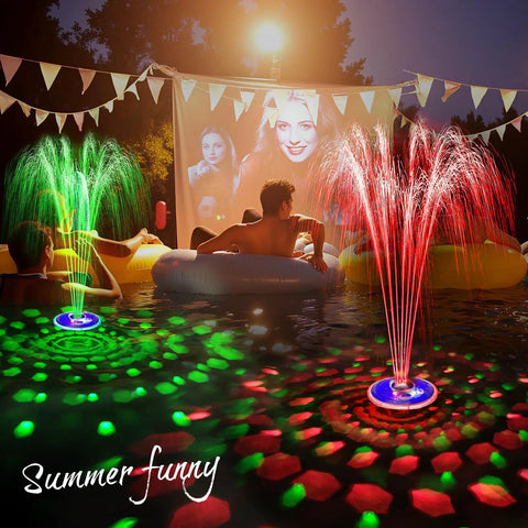 Two In One Floating Pool Fountain With Lights For Inground And Above Ground Pools, LED Underwater Light Show in action