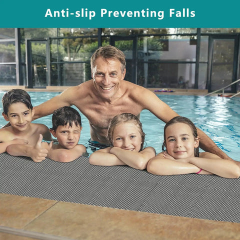 Grippy Non Slip Drainage Mats PVC Pool Floor Mat 0.23 Inch Thick Outdoor Indoor Parking Space Mat For Bathroom Garage Basement Backyard Commercial Kitchen 3 By 16.6 Feet by a swimming pool with people enjoying the safety.
