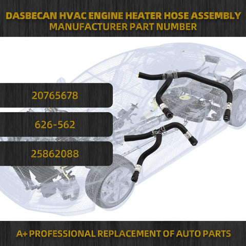 Diagram with HVAC Engine Heater Hose Assembly showing compatible Buick Enclave, Chevrolet Traverse, GMC Acadia models.