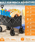 All-Terrain Beach Wagon Beast With 9x3 Rubber Wheels Foldable Heavy Duty Utility Cart 330Lb Capacity 180L Storage