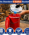 High Efficiency Cyclone Dust Separator For 5 Gallon Buckets With 90 Degree Elbows on red bucket showing diameter measurement