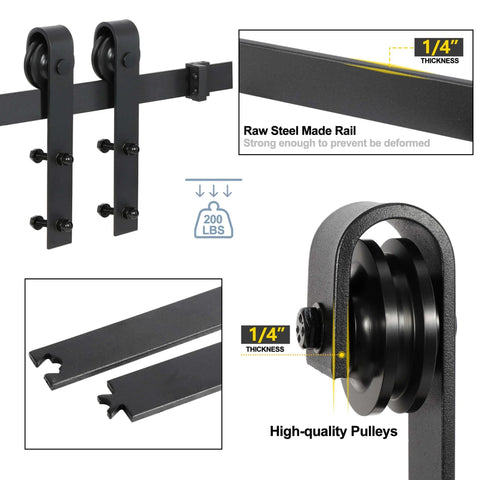 Heavy Duty Sliding Barn Door Hardware Kit With Hangers And Track Includes Two 3.3 Ft Tracks Black Carbon Steel 200 Lb Load Capacity