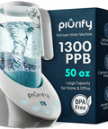 Three In One Hydrogen Water Generator Pitcher With Hydrogen Infusion Magnetic Vortex Structured Water Calcium Sulfite Filter SPE PEM Tech BPA Free Tritan 50 Ounce Capacity Game Changer H2O Boost showing 50 oz capacity and 1300 PPB