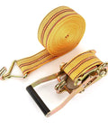 Heavy Duty Four Pack 2 Inch Ratchet Straps With Reinforced Barrels And Double J Hooks For Bulletproof Cargo Tie Downs, 20ft, yellow strap visible