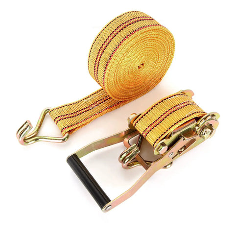 Heavy Duty Four Pack 2 Inch Ratchet Straps With Reinforced Barrels And Double J Hooks For Bulletproof Cargo Tie Downs, 20ft, yellow strap visible