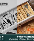 Expandable Magnetic Connected 13 Slot Silverware Drawer Organizer with Adjustable Length from 21 to 37.4 Inches Bamboo Utensil Tray