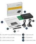 Dual Slot M.2 Sata Raid Enclosure Usb 3.1 10Gbps External Drive Holder For 2230 2242 2260 2280 Modules with cables and manual