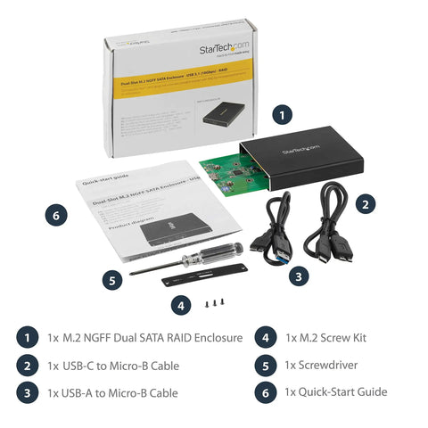 Dual Slot M.2 Sata Raid Enclosure Usb 3.1 10Gbps External Drive Holder For 2230 2242 2260 2280 Modules with cables and manual