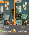 Venice 11 Inch LED Decorative Pendant Light Fixture With Iridescent Glass Shade displayed in room setting with armchairs.