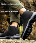 Go-To Water Resistant Lightweight Hiking Boots For Men, mid ankle black outdoor shoes with anti slip traction for trekking.