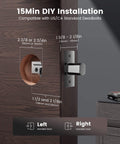 All In One Dope Smart Door Lock With Camera And Video Doorbell installed on door showing measurements for US CA standard deadbolts