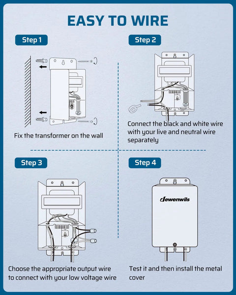 Installation steps for the 300W Low Voltage Pool Light Transformer 120V AC to 12V, 13V, or 14V AC Multi Tap No Fuss Safety Power Supply
