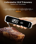 Instant Read Meat Thermometer With Temp Lock And Auto Resume 0.5 Second Digital Probe displays 125.5°F inserted in meat