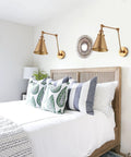 Gold Brass Industrial Swing Arm LED Wall Sconce For Bedroom And Reading Nook, Adjustable Metal Shade, Farmhouse Style.