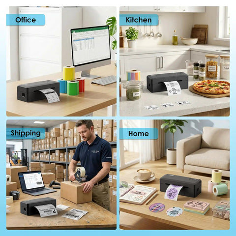 Sleek 4x6 Portable Thermal Label Printer Featuring Hella Reliable Bluetooth Sync And Stress Free App Pairing For Swift Shipping Tasks in home and office settings.