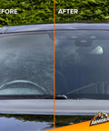 Before and after car windshield cleaned with Interior Car Care Value Pack With 90 Count Wipes Including Auto Glass Cleaner Cleaning Wipes And Protectant Wipes In Three 30 Pack Canisters For Easy Quick Detailing