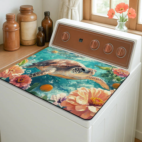 Oceanic Wildlife Washer And Dryer Top Protector Mat With Waterproof PU Leather And Anti Slip Rubber Backing Spill Proof Dust Cover For Laundry Room 20x24 Inches Durable Keepin It Clean featuring sea turtle design