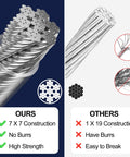 Comparison of Built Tough One Eighth Inch Wire Rope Kit 236 Ft Stainless Steel Aircraft Cable with 7x7 vs 1x19 strand construction