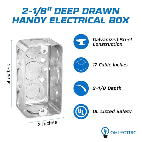 Heavy Duty 4x2 Inch Steel Electrical Handy Box Kit 10 Pack With 1/2 Inch And 3/4 Inch Knockouts 2-1/8 Inch Deep 17 Cu In Junction Box