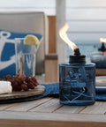 Blue Glass Tabletop Patio Torch Lights Set Of 3 Refillable Garden Lanterns For Outdoor Ambiance On Patio Backyard Deck Perfect For Centerpieces Or A Chill Outdoor Vibe With Family And Friends