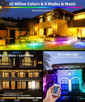 Colorful garden scene lit by RGBW LED Color Changing Landscape Lights With Remote, 15W Outdoor Waterproof Spotlights with various color modes.