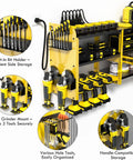 Power Tool Organizer Wall Mount with locking drawers, grinder holder, hammer and pliers rack, built-in six AC outlets charging station.