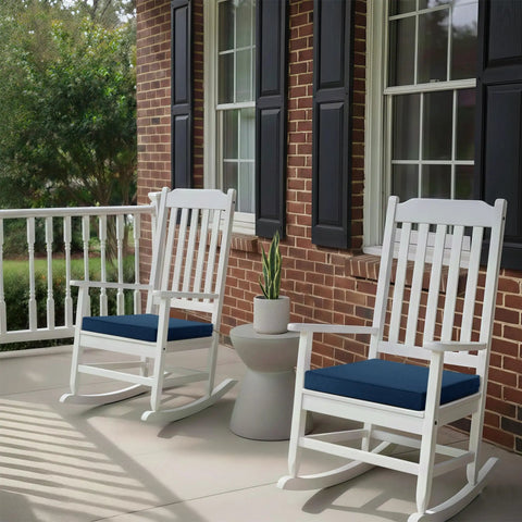 Outdoor Chair Cushions Set Of 4 19 By 19 Inch Navy Blue All Weather Water Resistant And Fade Resistant Patio Seat Pads With Ties Removable Covers Non Slip Bottom on white rocking chairs on porch