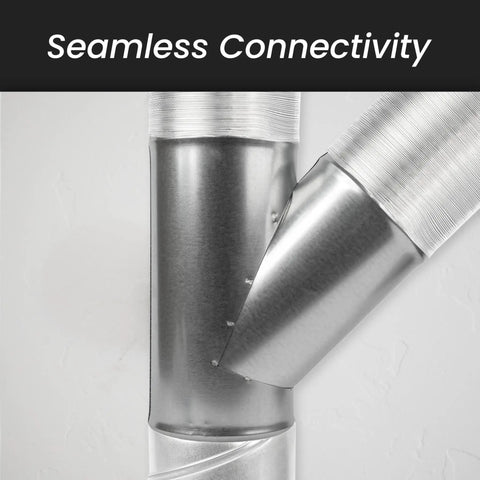 Beefy 4 Inch Duct Splitter With 45 Degree Branch, 4x4x4 Spiral Wye Connector For Exhaust Fans And Dryer Vents shown in closeup