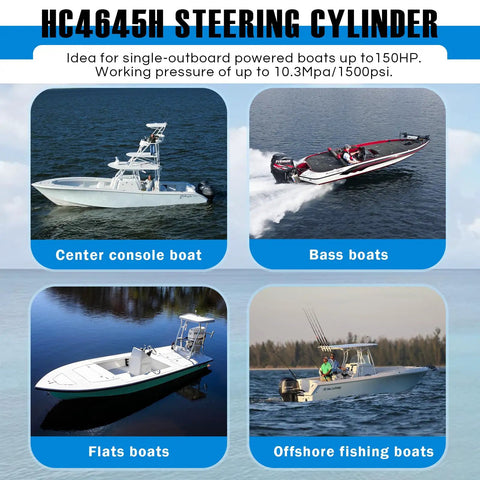 150HP Hydraulic Outboard Steering Cylinder Front Mount Replacement For Seastar HC4645H Two Way Lock Valve Beefed Up Aluminum Alloy Body With Corrosion Resistant Build For Boats Up To 150HP And Smooth Responsive Steering
